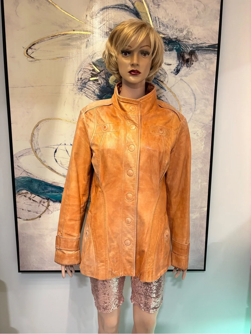 Danier Tan Leather Button-Front Jacket - Picture 2 of 16